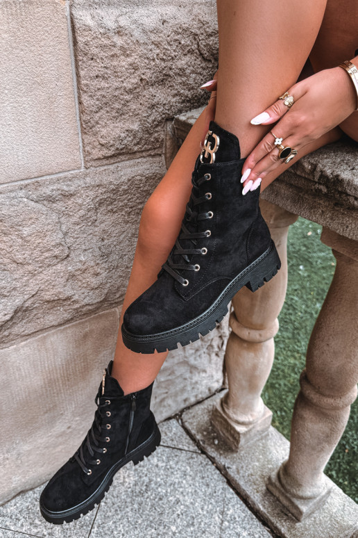 Soojad naiste ankle boots sametist ornamentidega, must Falira