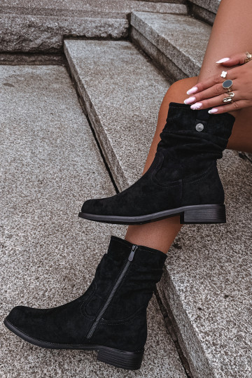 Soojad ankle boots volangidega ja laia kontsaga, must
