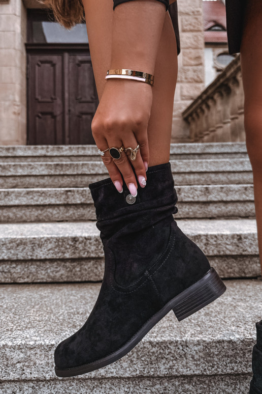 Soojad ankle boots volangidega ja laia kontsaga, must