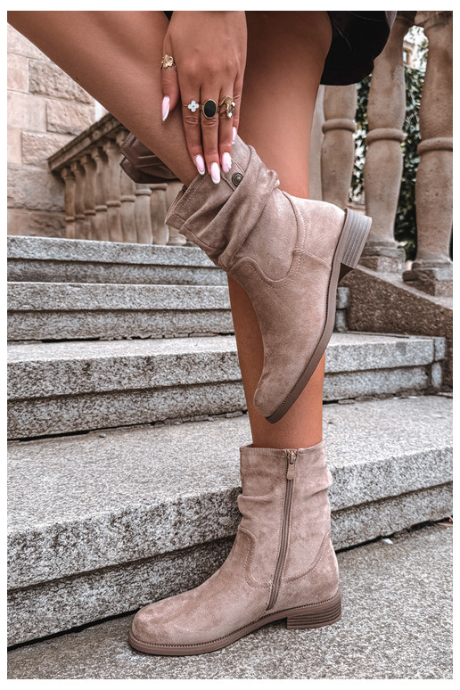Soojad ankle boots volangidega ja laia kontsaga, liivane