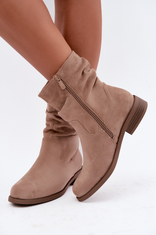 Soojad ankle boots volangidega ja laia kontsaga, liivane