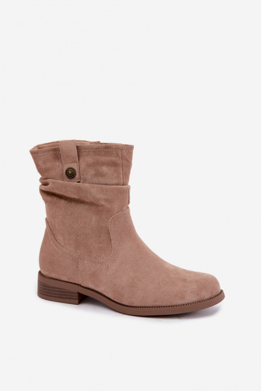 Soojad ankle boots volangidega ja laia kontsaga, liivane