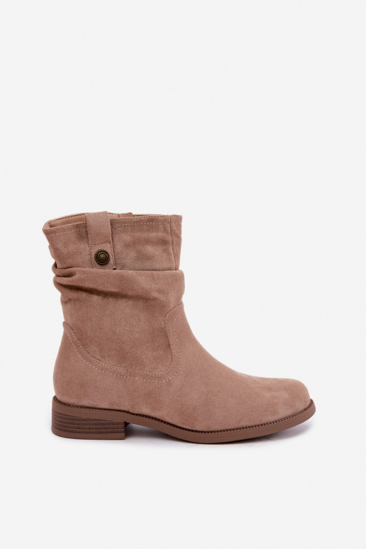 Soojad ankle boots volangidega ja laia kontsaga, liivane