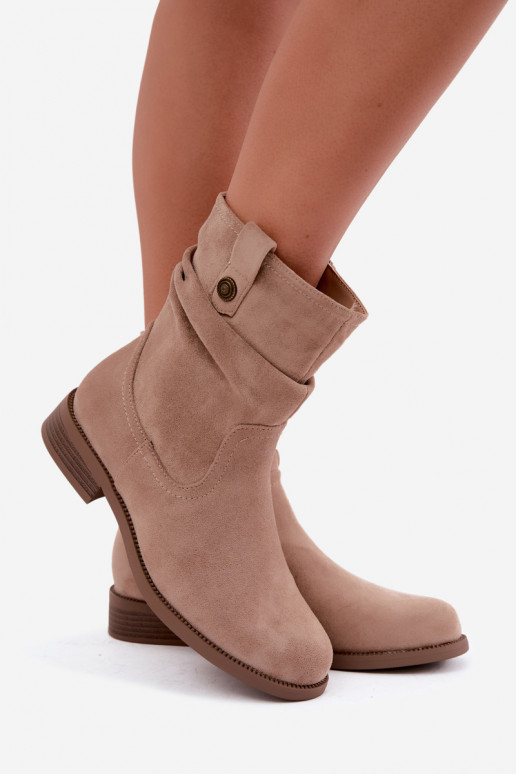 Soojad ankle boots volangidega ja laia kontsaga, liivane