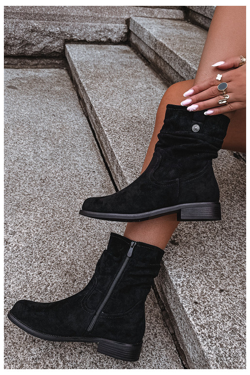 Soojad ankle boots volangidega ja laia kontsaga, must