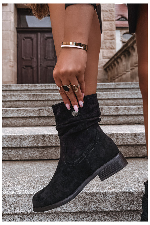 Soojad ankle boots volangidega ja laia kontsaga, must