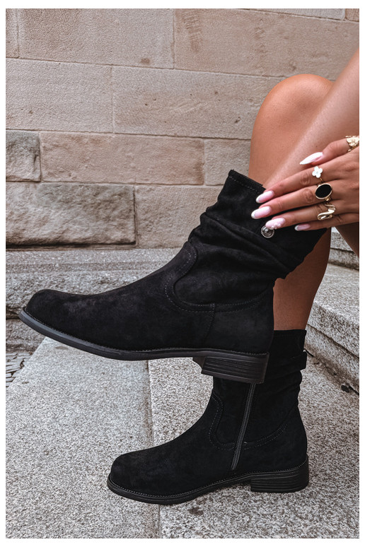 Soojad ankle boots volangidega ja laia kontsaga, must