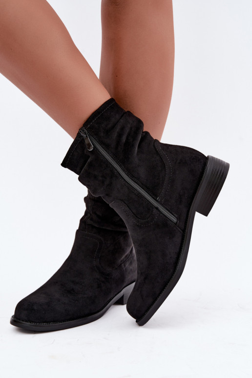 Soojad ankle boots volangidega ja laia kontsaga, must