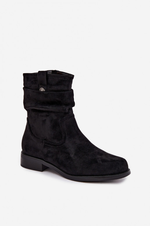 Soojad ankle boots volangidega ja laia kontsaga, must