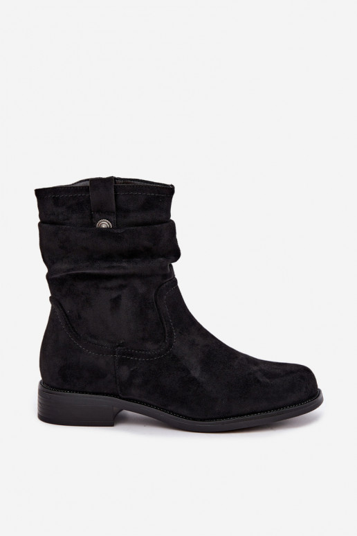 Soojad ankle boots volangidega ja laia kontsaga, must