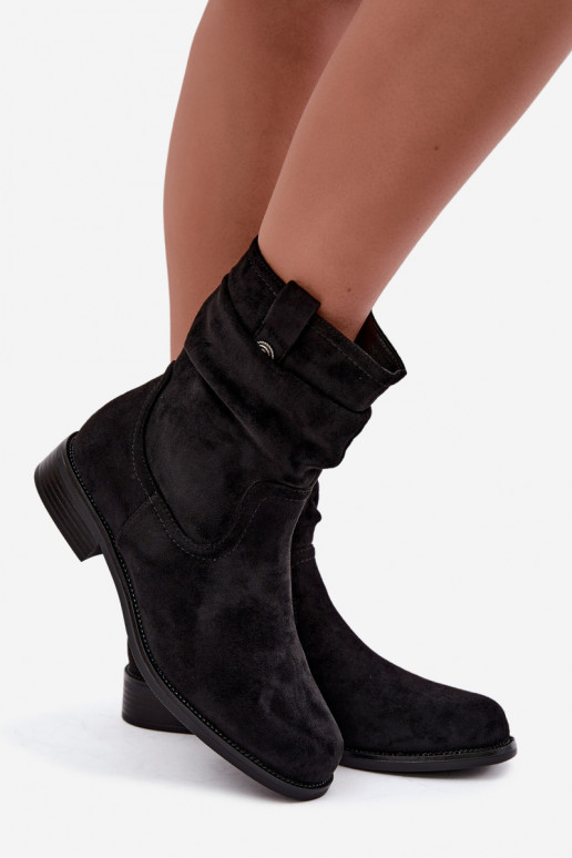 Soojad ankle boots volangidega ja laia kontsaga, must