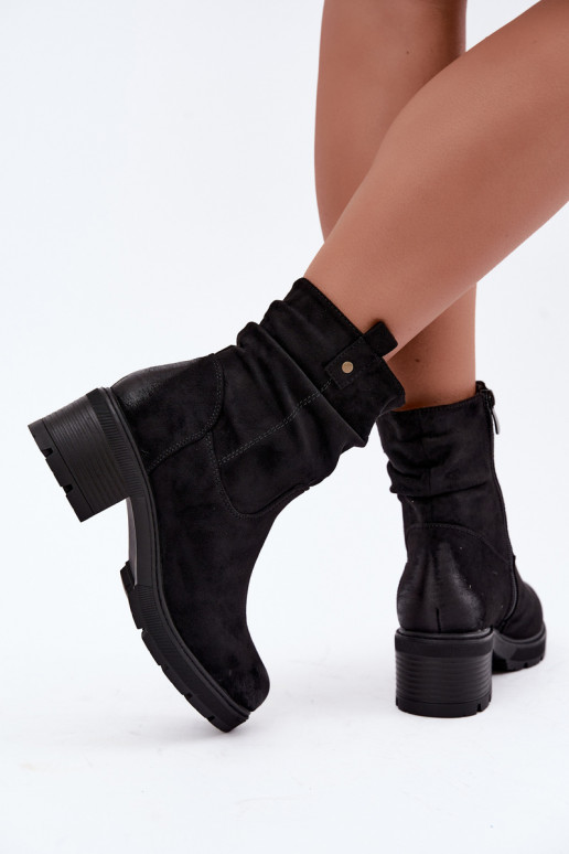 Soojad naiste ankle boots volangidega, must