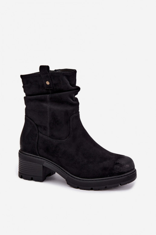 Soojad naiste ankle boots volangidega, must