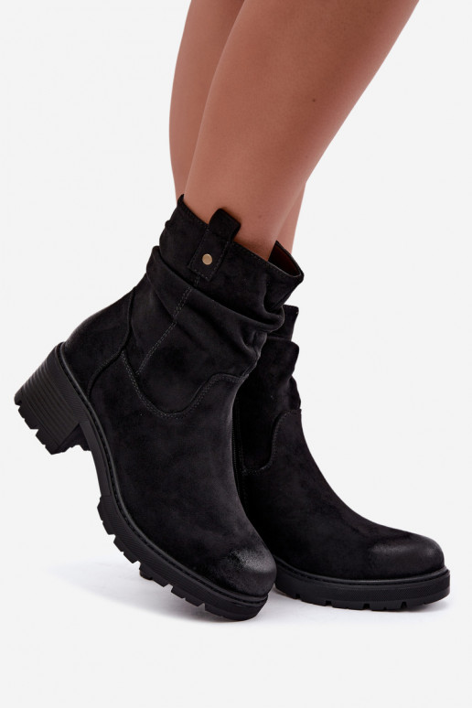 Soojad naiste ankle boots volangidega, must