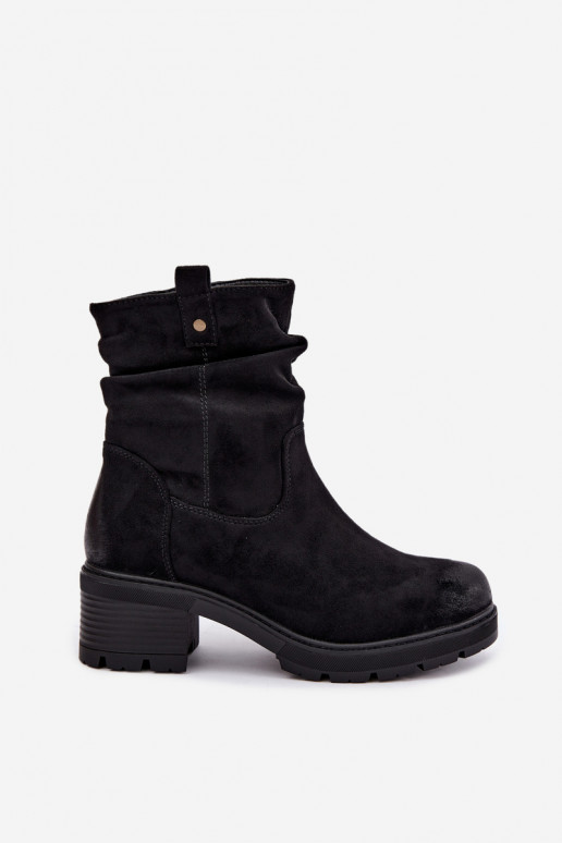 Soojad naiste ankle boots volangidega, must
