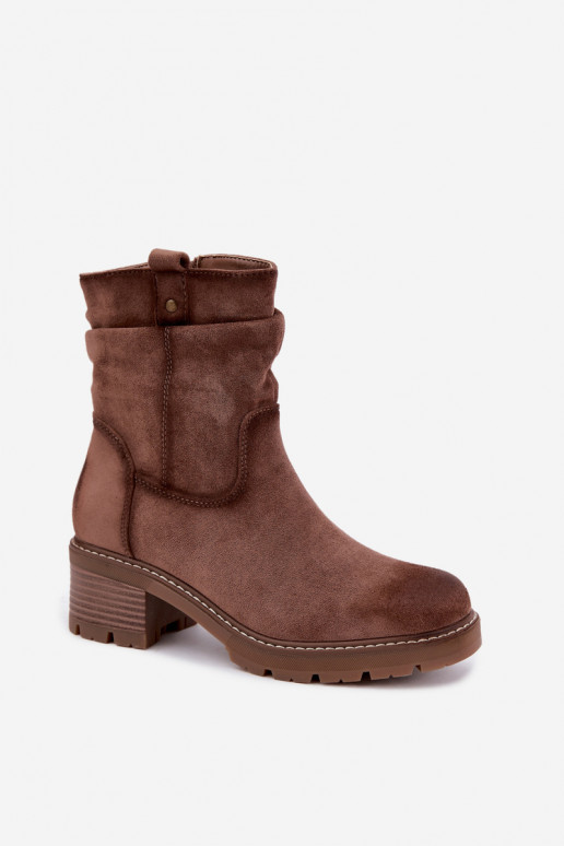 Soojad naiste ankle boots volangidega, pruun