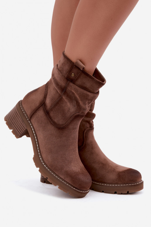 Soojad naiste ankle boots volangidega, pruun