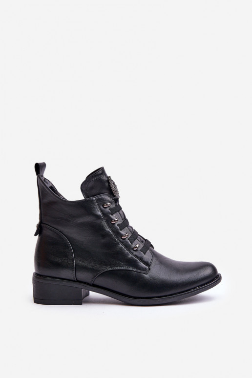 Madala soe ankle boots kaunistustega mustas värvuses Nevalia