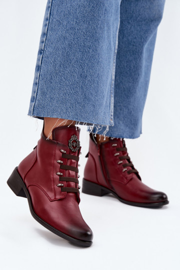 Madala soe ankle boots kaunistustega burgundia värvuses Nevalia