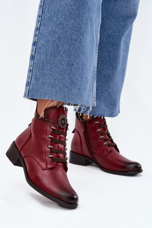 Madala soe ankle boots kaunistustega burgundia värvuses Nevalia