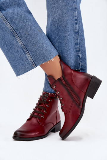 Madala soe ankle boots kaunistustega burgundia värvuses Nevalia 2