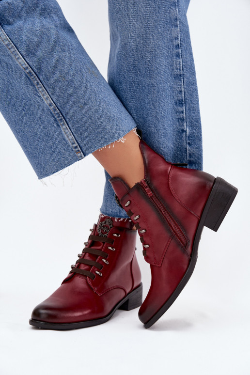 Madala soe ankle boots kaunistustega burgundia värvuses Nevalia