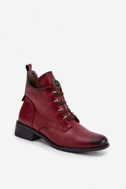 Madala soe ankle boots kaunistustega burgundia värvuses Nevalia