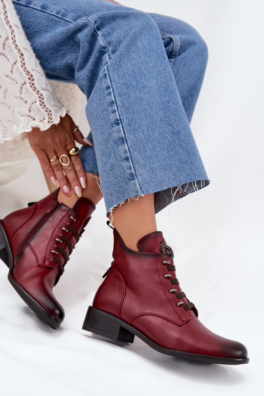 Madala soe ankle boots kaunistustega burgundia värvuses Nevalia