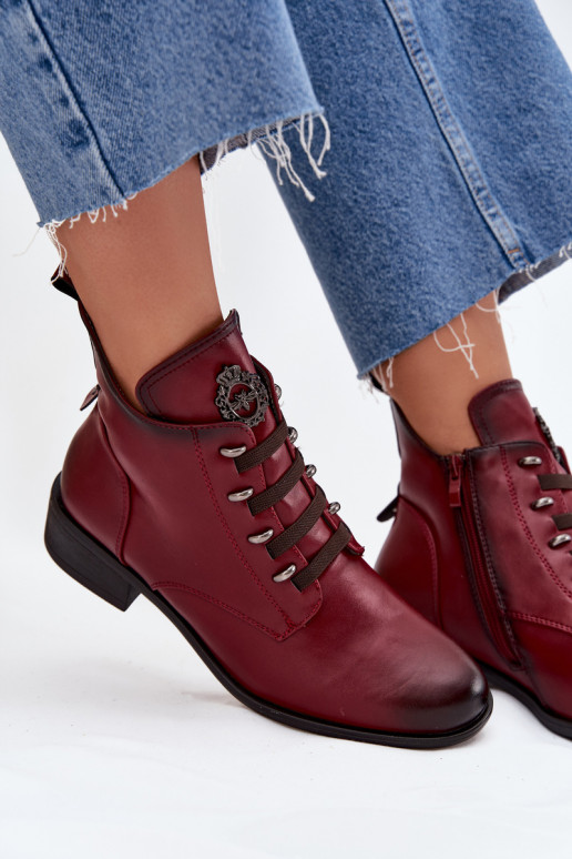 Madala soe ankle boots kaunistustega burgundia värvuses Nevalia