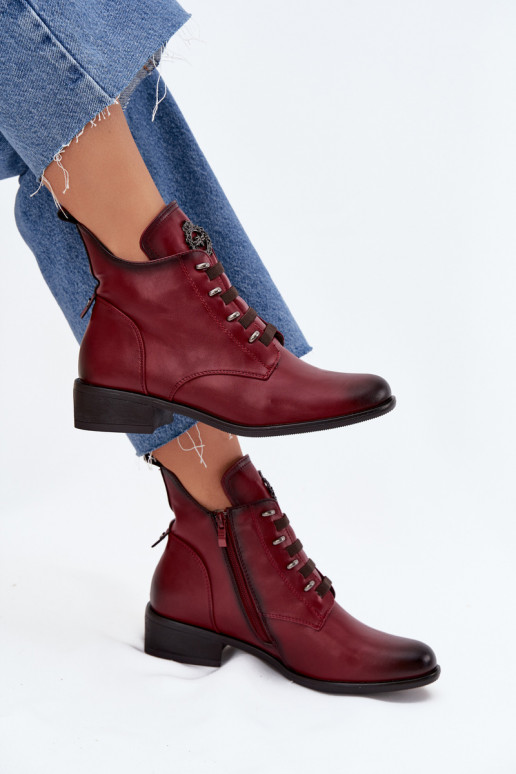 Madala soe ankle boots kaunistustega burgundia värvuses Nevalia
