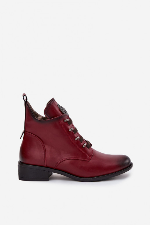 Madala soe ankle boots kaunistustega burgundia värvuses Nevalia