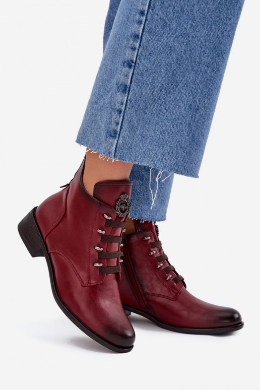 Madala soe ankle boots kaunistustega burgundia värvuses Nevalia