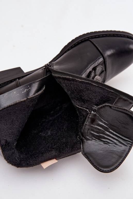Soojad naiste ankle boots laia konts lillemotiividega mustas värvuses Pravienne