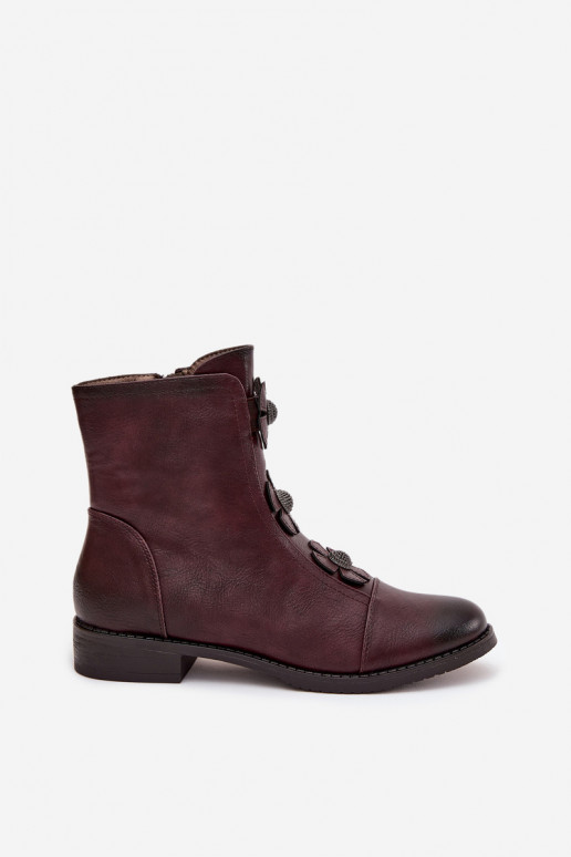 Soojad naiste ankle boots laia konts lillemotiividega burgundia värvuses Pravienne