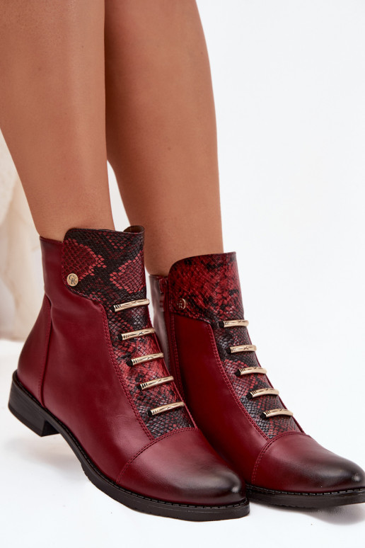 Soojad naiste ankle boots laia konts loomamustriga burgundia värvuses Labise