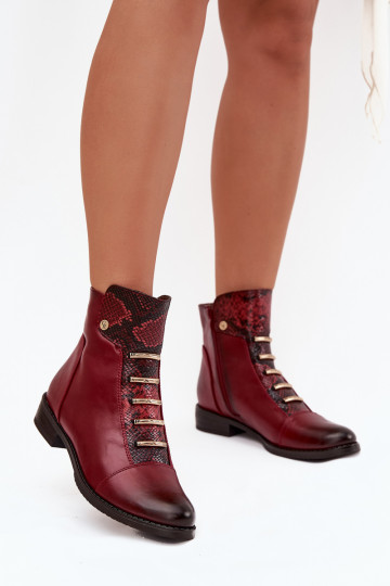 Soojad naiste ankle boots laia konts loomamustriga burgundia värvuses Labise 2