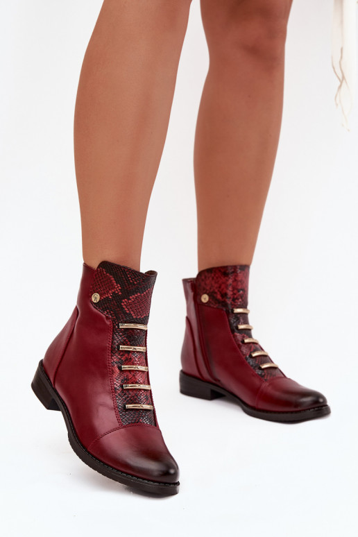Soojad naiste ankle boots laia konts loomamustriga burgundia värvuses Labise