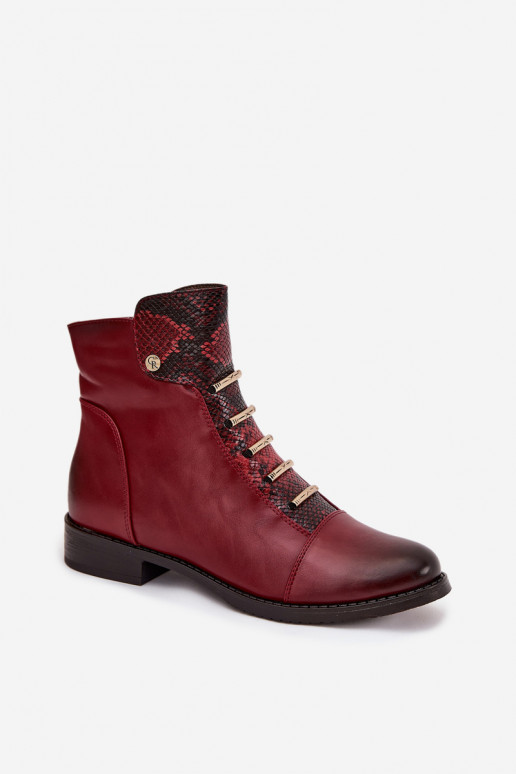 Soojad naiste ankle boots laia konts loomamustriga burgundia värvuses Labise