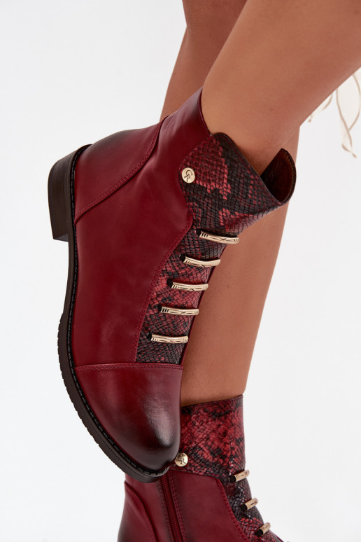 Soojad naiste ankle boots laia konts loomamustriga burgundia värvuses Labise