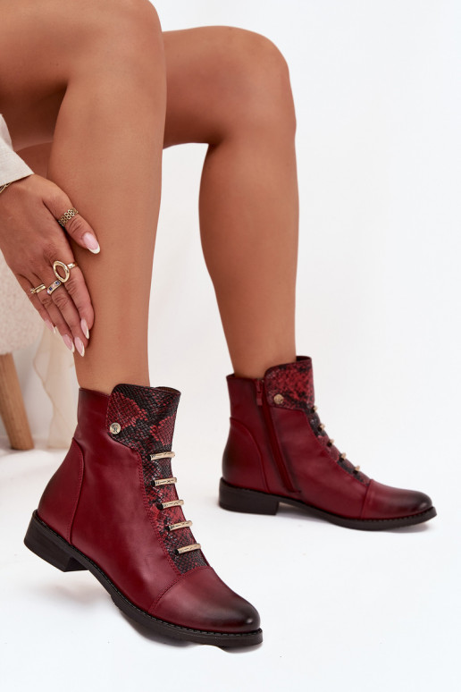 Soojad naiste ankle boots laia konts loomamustriga burgundia värvuses Labise