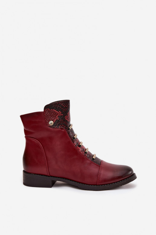 Soojad naiste ankle boots laia konts loomamustriga burgundia värvuses Labise