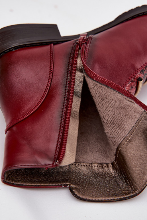 Soojad naiste ankle boots laia konts loomamustriga burgundia värvuses Labise