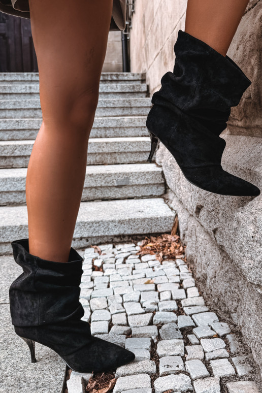 Naiste slouchy ankle boots õhukeste kontsadega mustas värvitoonis Harissa