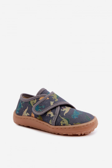Laste sussid poistele kleepuvate kinnitustega Barefoot Dinozaurai Froddo G1700438-26 hallid