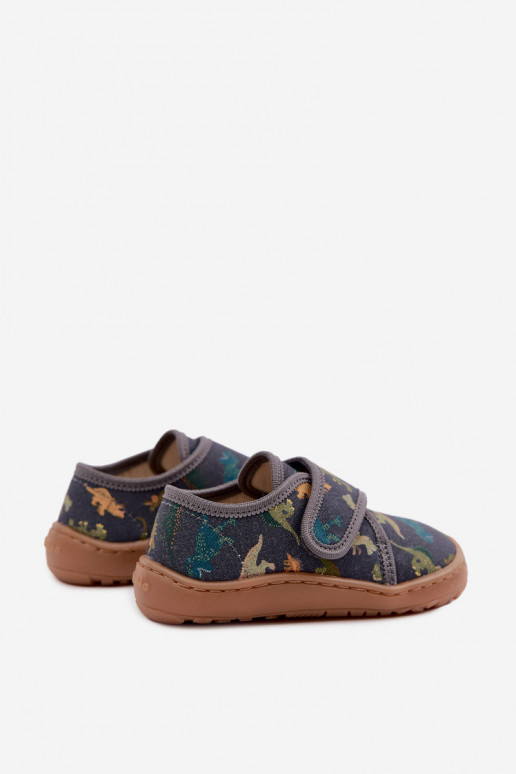 Laste sussid poistele kleepuvate kinnitustega Barefoot Dinozaurai Froddo G1700438-26 hallid