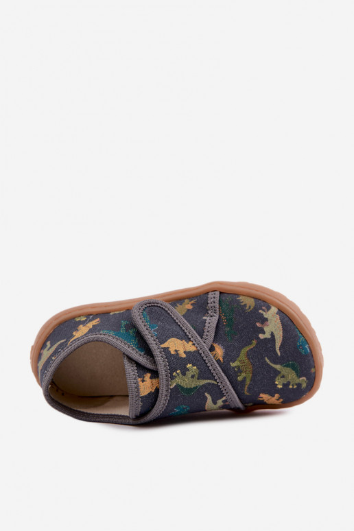 Laste sussid poistele kleepuvate kinnitustega Barefoot Dinozaurai Froddo G1700438-26 hallid
