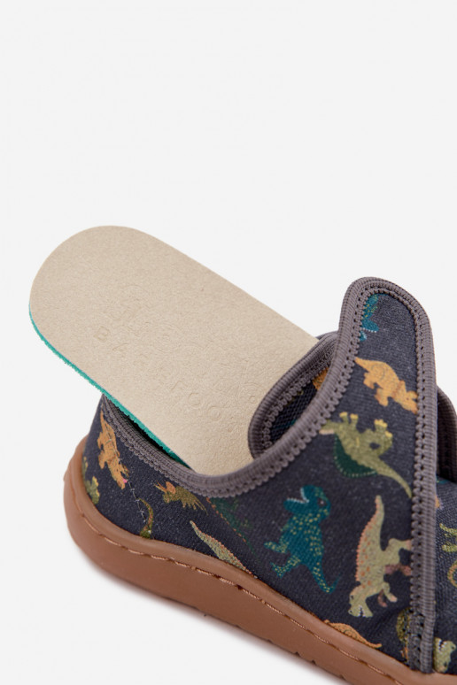 Laste sussid poistele kleepuvate kinnitustega Barefoot Dinozaurai Froddo G1700438-26 hallid