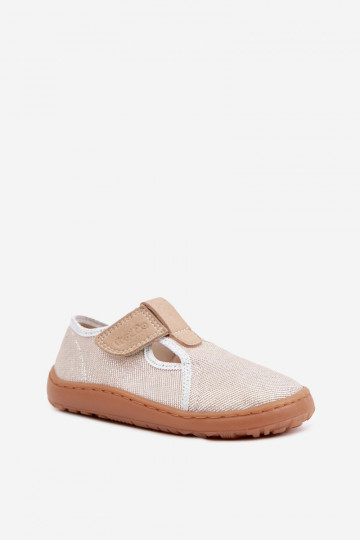Laste sussid kleepuvate kinnitustega ja sädelusega Barefoot Froddo Canvas G1700439-3 kuldne