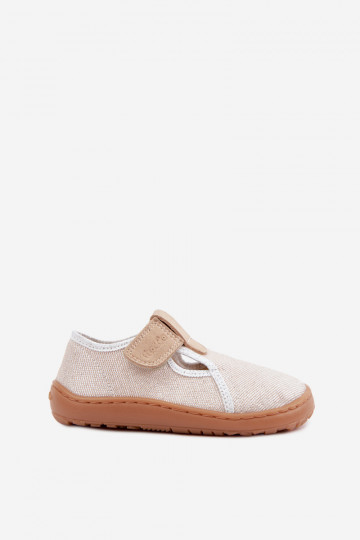 Laste sussid kleepuvate kinnitustega ja sädelusega Barefoot Froddo Canvas G1700439-3 kuldne 2
