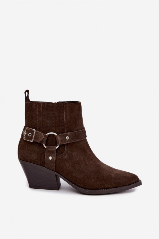 Soez nahk cowboy stiilis saapad, soojad, pruun Fariah